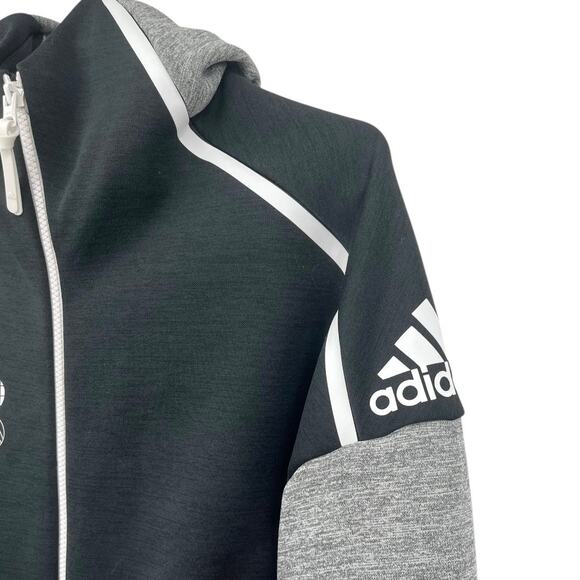 One of Few Adidas Hooded Knit Track Jacket Black Gray Full Zip Men's Small - Picture 4 of 9